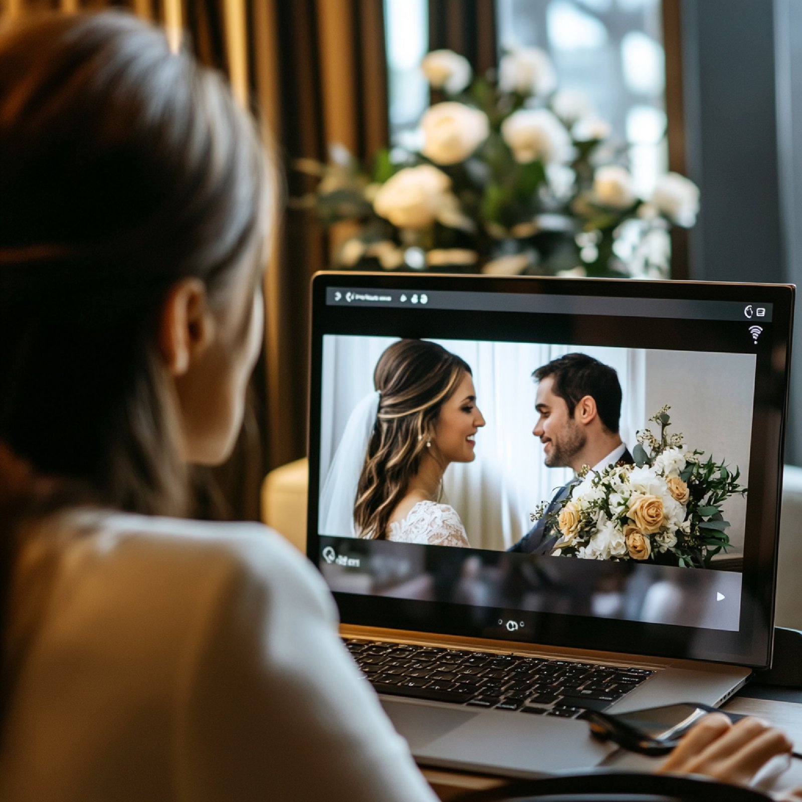 Woman using online marriage bureau in Lahore to view verified rishta profiles.